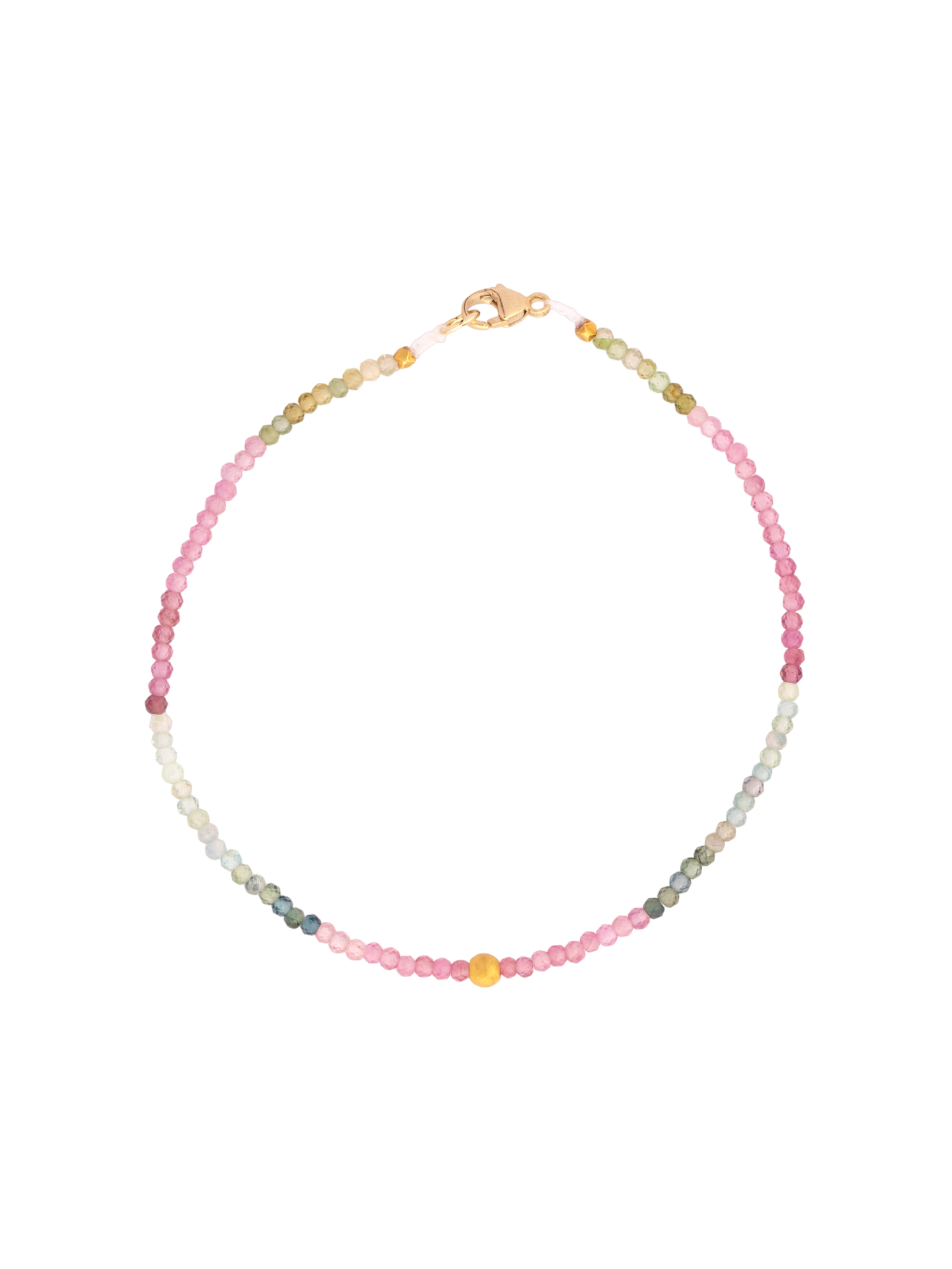 Ombre watermelon tourmaline + 18kt beaded bracelet